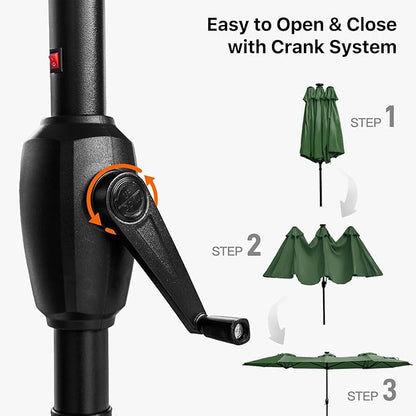 FREE SOLDIER 13ft Patio Umbrella with 36 LED Solar Lights Double Sided Outdoor Umbrella for Patio Table Umbrella with Solar lights for Garden Yard Pool (Dark Green)