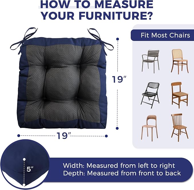 IASEAHK Outdoor Chair Cushions Set of 2, 19" x 19" x 5", Waterproof Outdoor Seat Cushions for Patio Furniture, Fade-Resistant Patio Chair Cushion, Dining Wicker Chair Pads for Porch Garden, Navy Blue