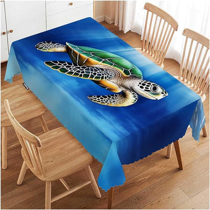 Swono Sea Turtle Table Cloth Rectangle Tables Blue Ocean Sea Turtle with Light Rays Kitchen Table Cover Oblong 52"X70" Tablecloth for Dining Table Buffet Parties Patio and Camping