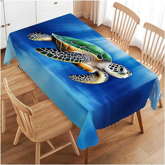 Swono Sea Turtle Table Cloth Rectangle Tables Blue Ocean Sea Turtle with Light Rays Kitchen Table Cover Oblong 52"X70" Tablecloth for Dining Table Buffet Parties Patio and Camping