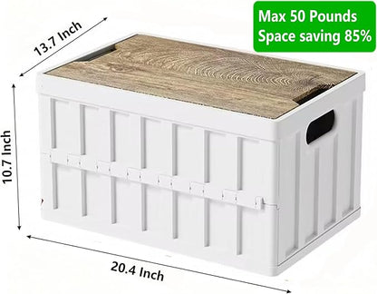 VIMI 50L Collapsible Storage Bins with Lids Stackable Utility Crates with Handles Plastic Large Folding Containers for Organizing Tools,Books,Food,Drinks,Camping&Transport (White-2 Pack)