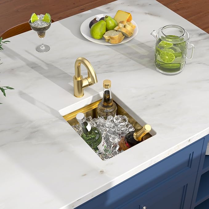 Undermount Gold Bar Sink 12"x15" Workstation Undermount Small Kitchen Sink Small Wet Bar Sink 16 Gauge Stainless Steel for RV Kitchen, LKU0212159G