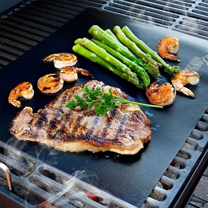 Grilling Accessories | BBQ Tools Set with 18" Grill Spatula, Tongs, BBQ Grill Mat and 2X Strong Magnetic Hooks for Hanging on Barbeque | Heavy Duty Metal Grill Set
