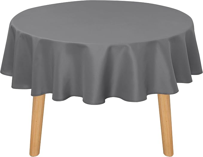 DWCN Round Tablecloth 60 Inch - Waterproof & Stain Resistant Spillproof Washable Polyester Fabric for Dining Room Kitchen, Dining, Party, Weddings and Restaurants, Light Grey