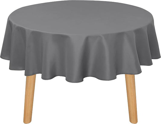 DWCN Round Tablecloth 90 Inch - Waterproof & Stain Resistant Spillproof Washable Polyester Fabric for Dining Room Kitchen, Dining, Party, Weddings and Restaurants, Light Grey