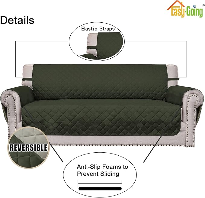 Easy-Going Reversible Couch Cover, Oversized Chair, Army Green/Beige | Machine Washable Slipcover For Dogs, Water Resistant Furniture Mat For Living Room, Non-Slip Sofa Cover, Pet Friendly
