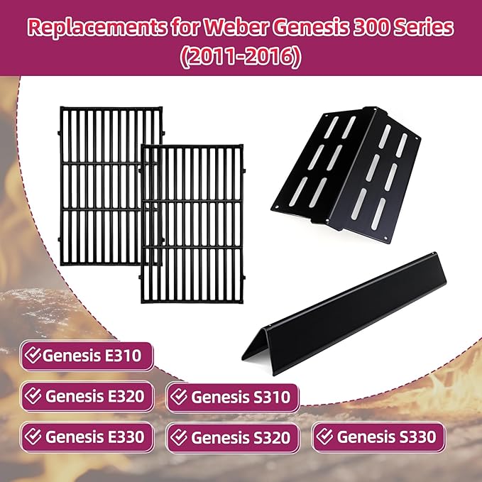 Grill Flavorizer Bars & Cooking Grids for Weber Genesis 300 Series (2011-2016) - E310 E320 E330 S310 S330 EP310 EP320 EP330 With Front Control Grills, Replacement For Weber Genesis Grill Parts