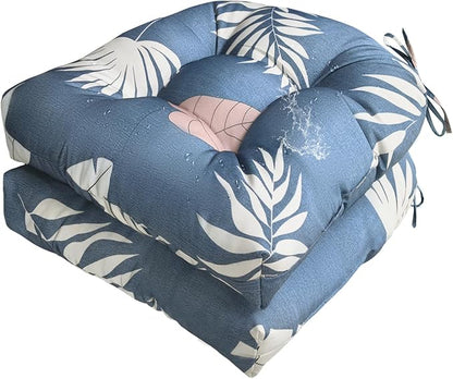 Gnostik Outdoor Indoor Floral Seat Cushions 18.6"X18.6" Waterproof Patio Chair Pads for Porch, Dining, Garden, Balcony, Office Set of 2, Blue Leaf