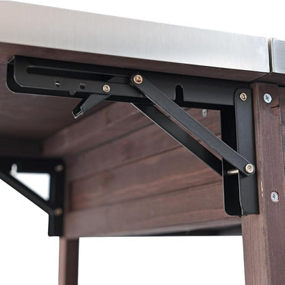 YOPTO 40.5" Outdoor Grill Cart,100% Fir Wood,Stainless Steel Top,Drop Leaf,Lockable Wheels,Towel Rack,Drawer,Rolling Kitchen Cart for Lawn & Garden,Brown