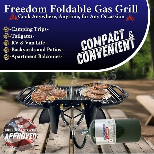 Freedom Stoves Lightweight Portable Gas Grill & Griddle Combo, 9,200 BTU, includes Carrying Tote