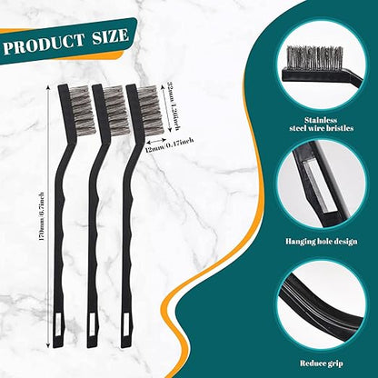 15PCS Mini Wire Brush Stainless Steel Brush Set，Masonry Brush Wire Bristle for Cleaning Welding Slag and Rust，Curved Handle Brush (Stainless Steel, 15)