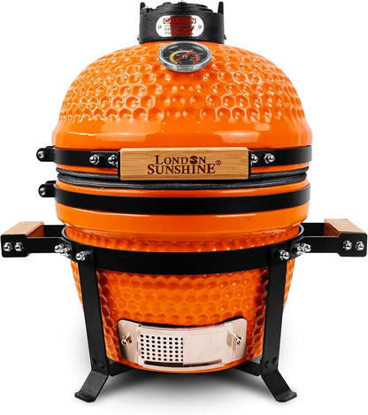London Sunshine Ceramic Charcoal BBQ Kamado Grill Smoker - Portable Tabletop Cadet Series -Orange