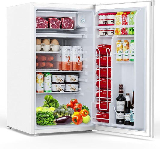 COWSAR Dorm Fridge with Freezer, 4.5 Cu.Ft Single Reversible Door Office Size Refrigerator with Adjustable Thermostat, Removable Glass Shelves, Commercial Compact Apartment Fridge for Bedroom Dorm