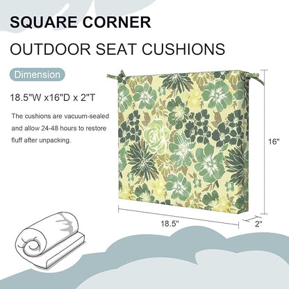 DYTXIII Set of 2 Outdoor Chair Cushions, Water Resistant 18.5"x16"x2" Square Seat Cushion for Patio Dining Chairs, High-Density Replacement Pads for Indoor Outdoor Furniture - Green Rose