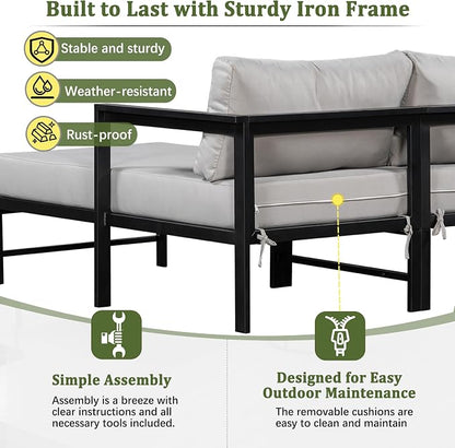 VilroCaz Outdoor L-Shaped Sectional Sofa with 5.9'' Ultra-Thick Cushions, All Weather Patio Conversation Set with Iron Frame for Balcony Garden (Gray-3.24)