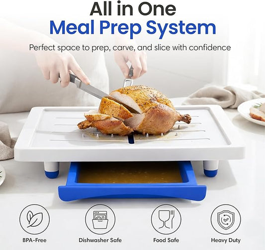 Large Cutting Board - Karving King Meal Prep System with Juice Groove, Spikes & Drip Tray - BPA Free Cutting Board - Patented Multi-Feature Design Carving Board - BBQ Essential & Kitchen Gifts