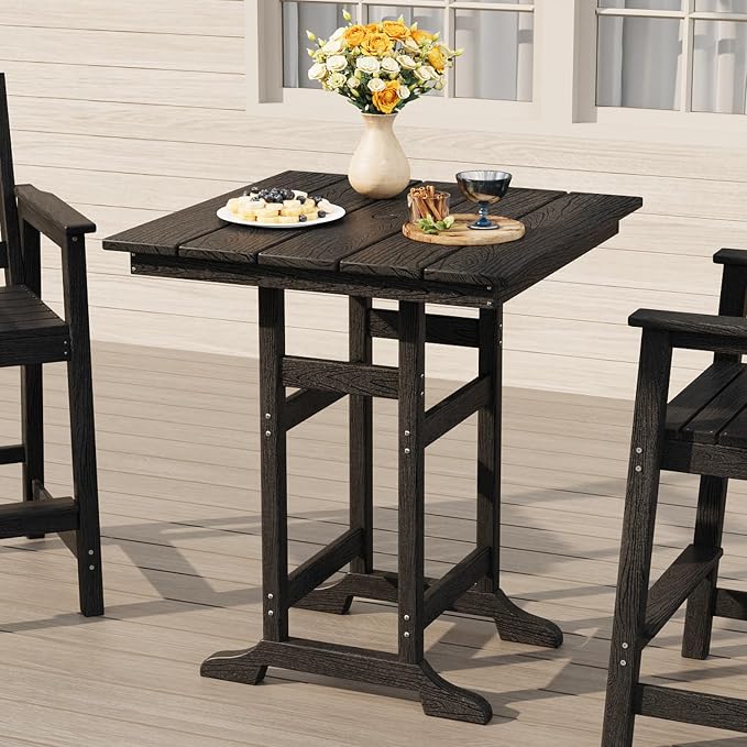 Garvee Outdoor Patio Bar Table for 2-4, All-Weather HDPE Bar Height Table with Umbrella Hole and Spacious Tabletop for Outside,Poolside, Backyard