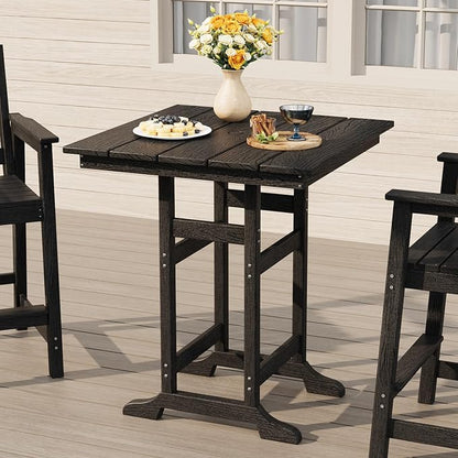 Garvee Outdoor Patio Bar Table for 2-4, All-Weather HDPE Bar Height Table with Umbrella Hole and Spacious Tabletop for Outside,Poolside, Backyard