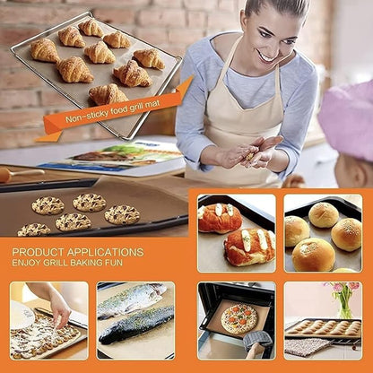 Copper Grill Mats for Outdoor Grill（Set of 6), Nonstick & Easy to Clean BBQ Grilling Sheets, Reusable & Heavy Duty Mats Works on Outdoor Gas, Electric, Charcoal Grill