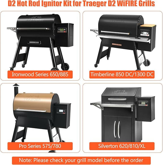 D2 Hot Rod Igniter Replacement for Traeger Pro 575 & 780, Ironwood 650 & 885, Silverton 620 & 810 Pellet Grills, KIT0255 Heating Element for Traeger D2 Direct Drive & WiFIRE Technology, 80W 20V