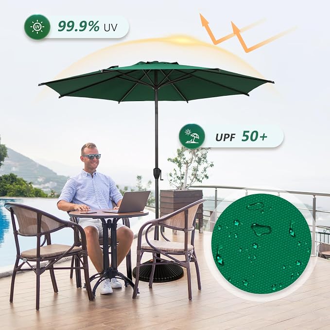 Abba Patio 11FT Lyon Outdoor Patio Umbrella Outdoor Table Umbrella with Push Button Tilt and Crank Market Umbrella 8 Sturdy Ribs UV Protection Waterproof for Garden Deck Backyard Pool Dark Green