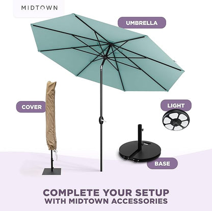 Midtown Umbrellas - 10-Year-No-Fade 6 Ft Patio Umbrella with Terylast Fabric, Auto-Tilt Aluminum Frame and 8 Reinforced Ribs for Deck, Pool, Garden & Beach - Aqua Canopy, Black Pole