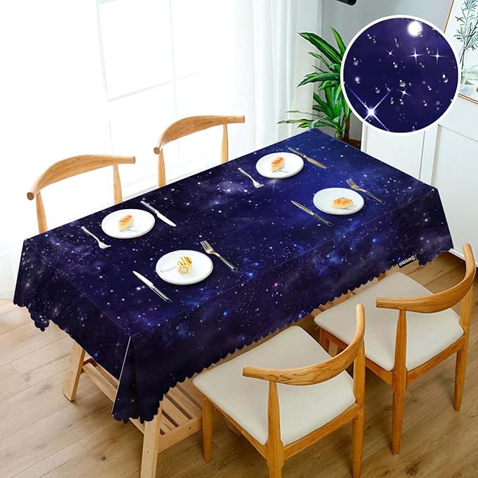 Swono Tablecloth Galaxy Universe, Starry Night Sky Stars Outer Space Table Cloth for Kitchen Dining Tabletop Decoration Parties Weddings, 52 X 70 Inch Rectangle Tablecloth