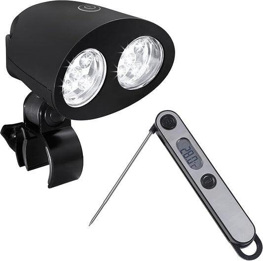 Grill Lights and Meat Thermometer, BBQ Light with10 LED Lights and an Aluminum Clip, Perfect for barbecues. Kitchen Food Thermometer, Instant Read Meat Thermometer
