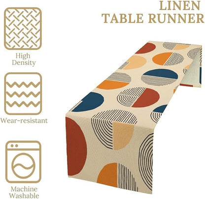 Abstract Mid Century Table Runner Sun Geometric Arch Minimalisted Modern Trendy Aesthetic Summer Seasonal Dinner Runner for Home Kitchen Dinning Holiday Party Decor 13x36in