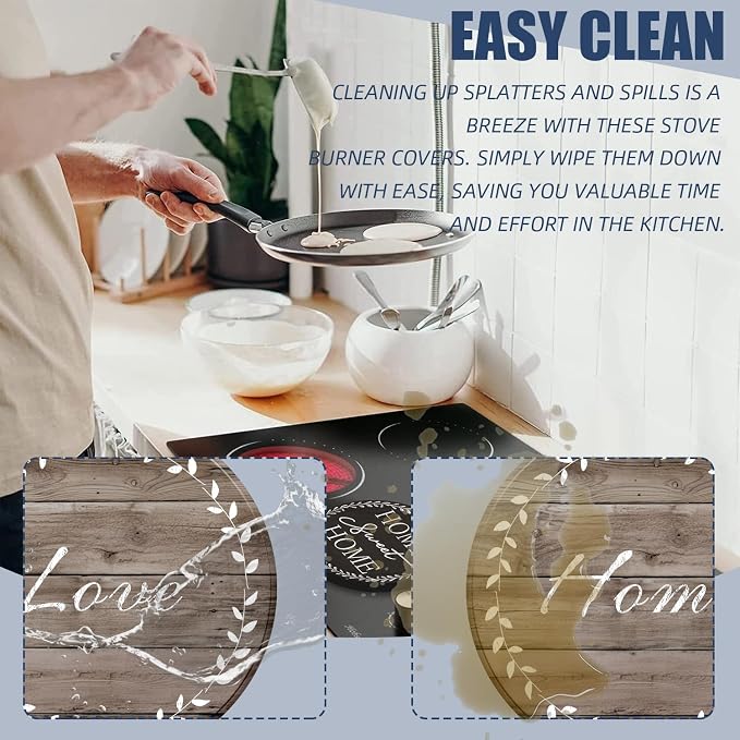 Stylish Burner Covers Set of 4 for Range Accessories, Gratitudes Wood Board Metal Stove Burner Cover for Expanding Counter Space Stovetop Decor, Burner Covers for Electric Stove