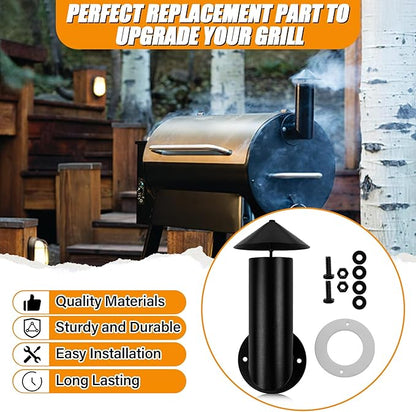 Pellet Grill Smoke Stack Chimney Replacement for Pit Boss Traeger Camp Chef, Replacement Stack Smoker Kits with Umbrella, Gasket, Screw, Locking Washer & Washer
