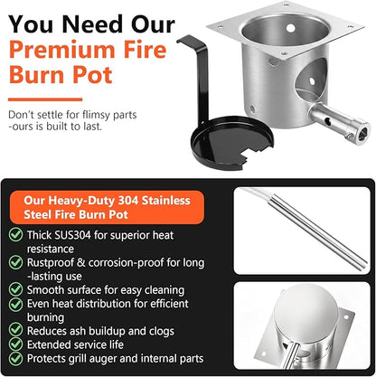 QuliMetal 304 Stainless Steel Fire Burn Pot and D2 Hot Rod Ignitor Kit for Traeger Pro 575 & 780, Ironwood 650 & 885, Silverton 620 & 810 Wood Pellet Grills with D2 Direct Drive and WiFIRE Technology