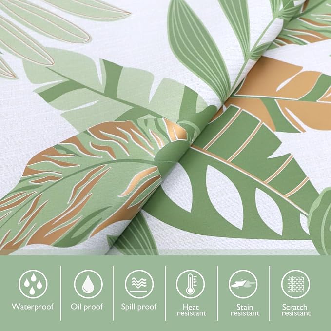 AIRCOWRIE Waterproof Vinyl Tablecloths, Heavy Duty Oil Spill Proof Plastic Table Cloth with Soft-Touch Finish, Wipe Clean PVC Table Cover for Indoor and Outdoor Use (Green Leaf, 54”×108”, Rectangle)