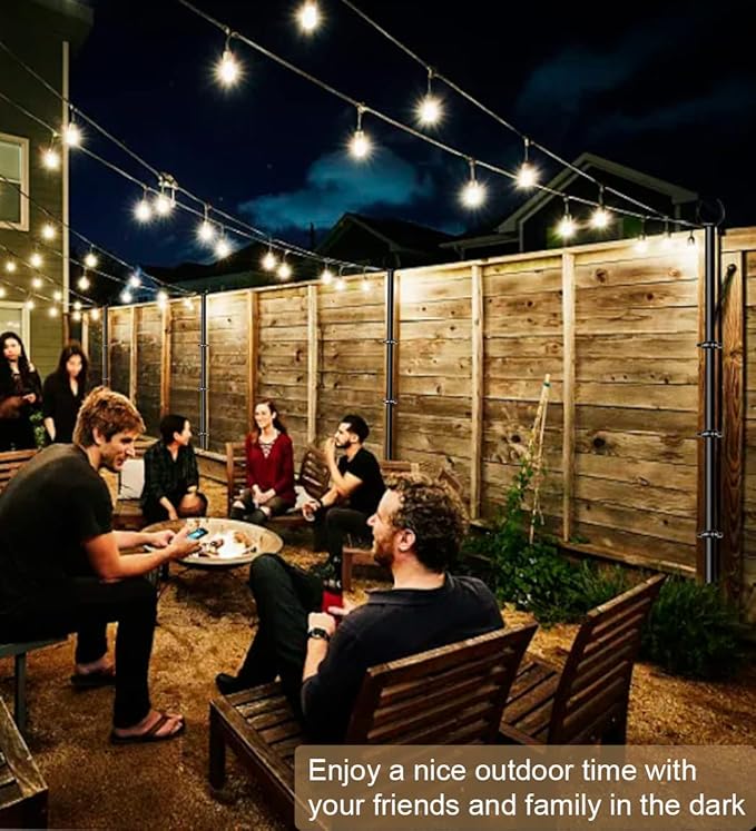 10ft String Light Poles for Outdoors, Outside Light Poles for Hard Ground Surface, Backyard, Patio, Outdoor Lighting, Matte Black, 2 Pack