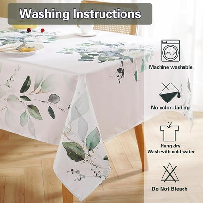 SASTYBALE Eucalyptus Floral Tablecloth 52x70 Inch Rectangular | Washable, Spillproof, Wrinkle-Free Fabric Table Cloth for Spring Summer Indoor Outdoor Kitchen, Dining, Garden Decor