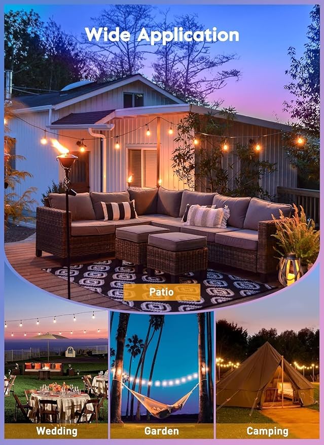 Brightown Outdoor String Lights, 82FT 25 Bulbs Shatterproof Patio Lights with Remote, IP65 Waterproof Dimmable Hanging Connectable LED Outdoor Lights for Backyard, Bistro, Porch, Deck, Balcony