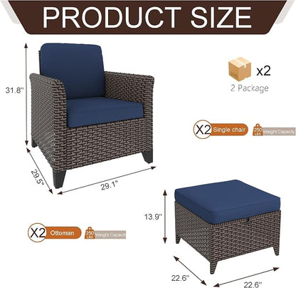 4 Pieces Patio Furniture Set, 2 High Back Chairs & 2 Ottomans, All-Weather PE Wicker Furniture with Waterproof Cushions for Deck, Garden, Porch