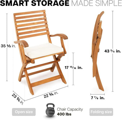 IDZO Patio Chairs Set of 2, Upgraded Wood Folding Armchairs with Comfortable Cushions, FSC-Certified Acacia, 450lbs Capacity, Fully Assembled, Foldable, Space-Saving Design, Ideal for Outdoor Use