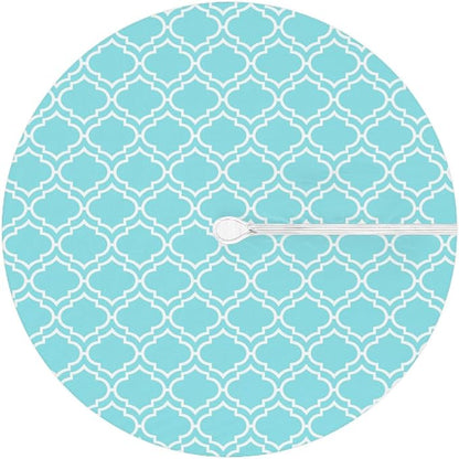 Fitted Round Tablecloth with Umbrella Hole and Zipper Aqua Blue Moroccan Outdoor Elastic Table Cloth 45"-56" Oil-Proof Waterproof Patio Table Cover for Dining Picnic Party