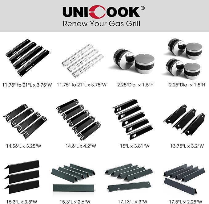 Unicook Adjustable Grill Heat Plate, Extends from 11.75" up to 21" Length, 3.75" Width, Porcelain Steel Grill Burner Cover, Heavy Duty Heat Shield, Flame Tamer Replacement Parts for Gas BBQ, 5 Pack