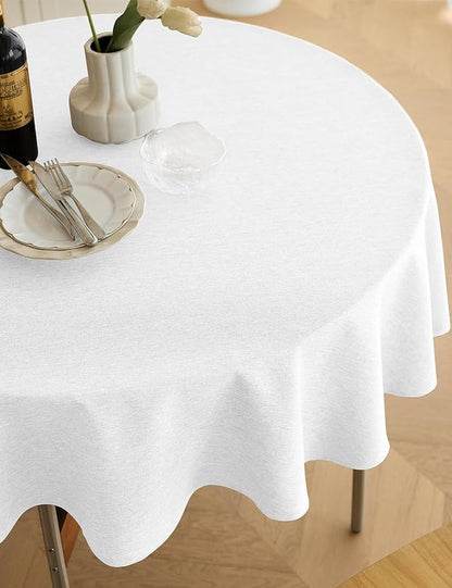 Decorelia White Faux Linen Round Tablecloths 70 inch, Waterproof Decorative Washable Texture Rustic Circle Table Cloth Cover for Dining Kitchen Party Farmhouse Outdoor (Round (4-6 Seats),White)
