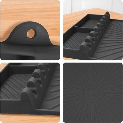 Koolstuffs Silicone Grill Mat, Large Size Silicone Side Shelf Griddle Tools Spatula Mat with Drip Pad for Outdoor Grill Kitchen Countertop, Reusable Black-Stone Griddle Accessories, Gray