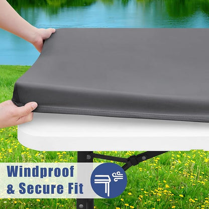 Moosfor Spandex 6 Foot Rectangle Table Cloth, Elastic Fitted Tablecloths for Picnic, Stretch Washable Patio Table Cover for Outdoor, Camping, Banquet and Parties (Grey, 18"x72")