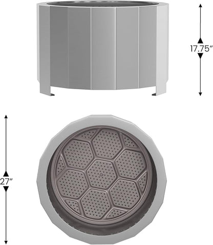 Merrick Lane Aries 27" Smokeless Firepit - Stainless Steel Finish - Wood Burning - Lightweight Portable Design - Waterproof Cover Included - No Assembly Required
