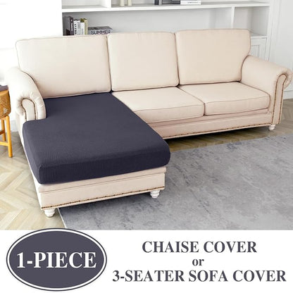 LA MEACK Chaise Couch Cushion Cover Washable Separate Seat Stretch Sectional Sofa Slipcover (1 Piece for Chaise or Sofa 3-Seater, Dark Grey)