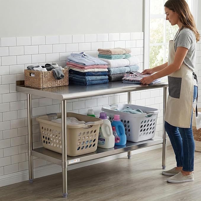 STABLEINK Stainless Steel Table with Backsplash 48x24 Inches 4ft for Prep | NSF Certified Metal Work Table with Adjustable Undershelf for Commercial Kitchen Restaurant Hotel Laundry Garage Chef