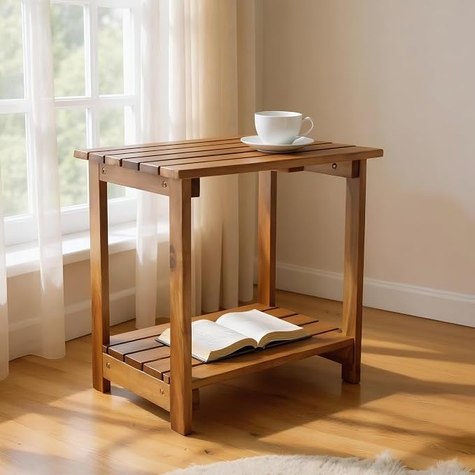 Shine Company Indoor/Outdoor Providence Rectangular Acacia Wooden Side Table, Oak