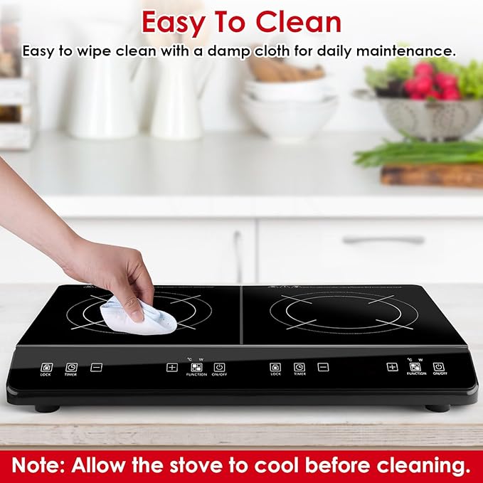 Double Induction Cooktop, 4000W Hot Plate Electric Stove for Countertop Portable 2 Burner Induction Cooktop with 9 Levels Settings, Child Safety Lock & Timer