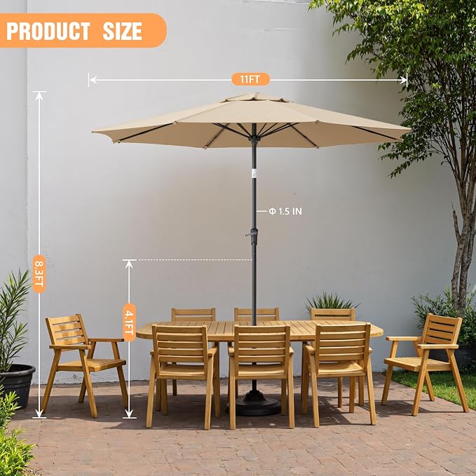 Outdoor Patio Umbrella, Table Umbrella with Push Button Tilt and Crank, 8 Ribs Market Umbrella