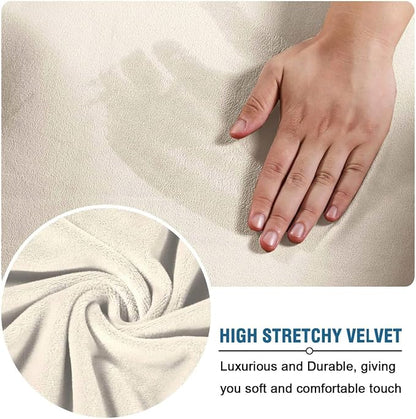 H.VERSAILTEX Real Velvet Plush 3 Piece Stretch Sofa Covers Couch Covers for 2 Cushion Couch Loveseat Covers Width Up to 72 Inch Feature Thick Soft Stay in Place (Medium Sofa, Ivory)